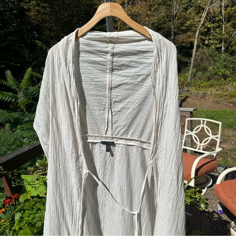 NWOT Eileen Fisher White Pinstripe Lightweight Wrap Coverup One Size Sample - Picture 4 of 9